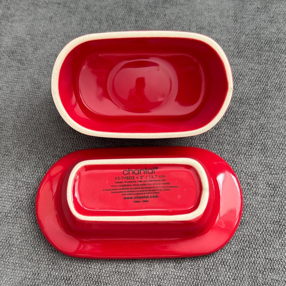 Mini Red Ceramic Butter Dish - Picture 2 of 3